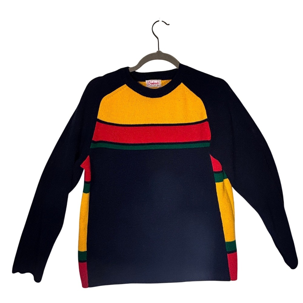 Vintage Cranbrook Sweater Crewneck Striped Yellow Red Green Blue Pullover
